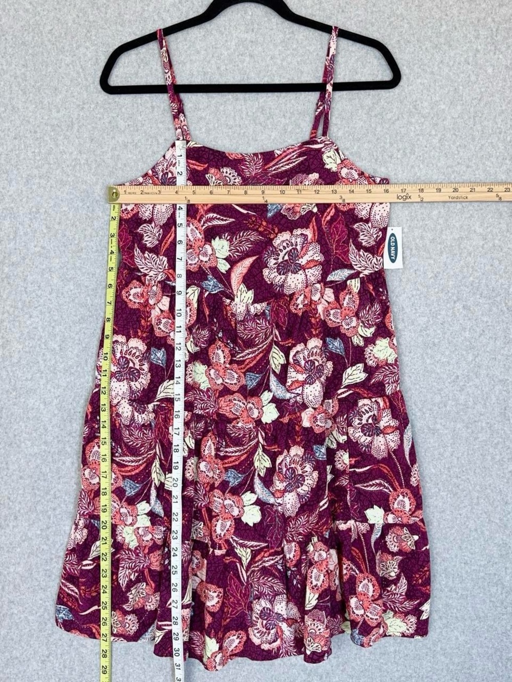 Old Navy Dress Womens Small Purple Burgundy Floral Tiered Sleeveless Boho Spring - Picture 11 of 13